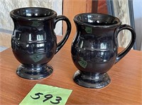 Longaberger Pair of Black Glaze Coffee Mugs