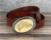 Barlow Scrimshaw Trout Cowboy Belt and Buckle