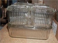 4 Vintage Federal Glass Refrigerator Dish Set