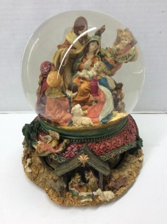 Musical Globe Nativity Scene On Figural Base,