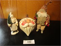 Three Larger Santa Ornaments