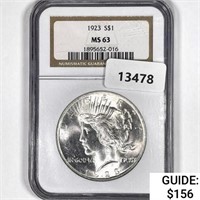 1923 Silver Peace Dollar NGC MS63