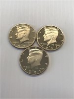 1991-S, 92-S, 93-S JFK Proof Halves x3