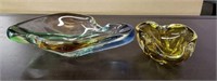 Lot of 2 Vintage Art Glass Ashtrays