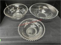 3 Candlewick Glass Bowls