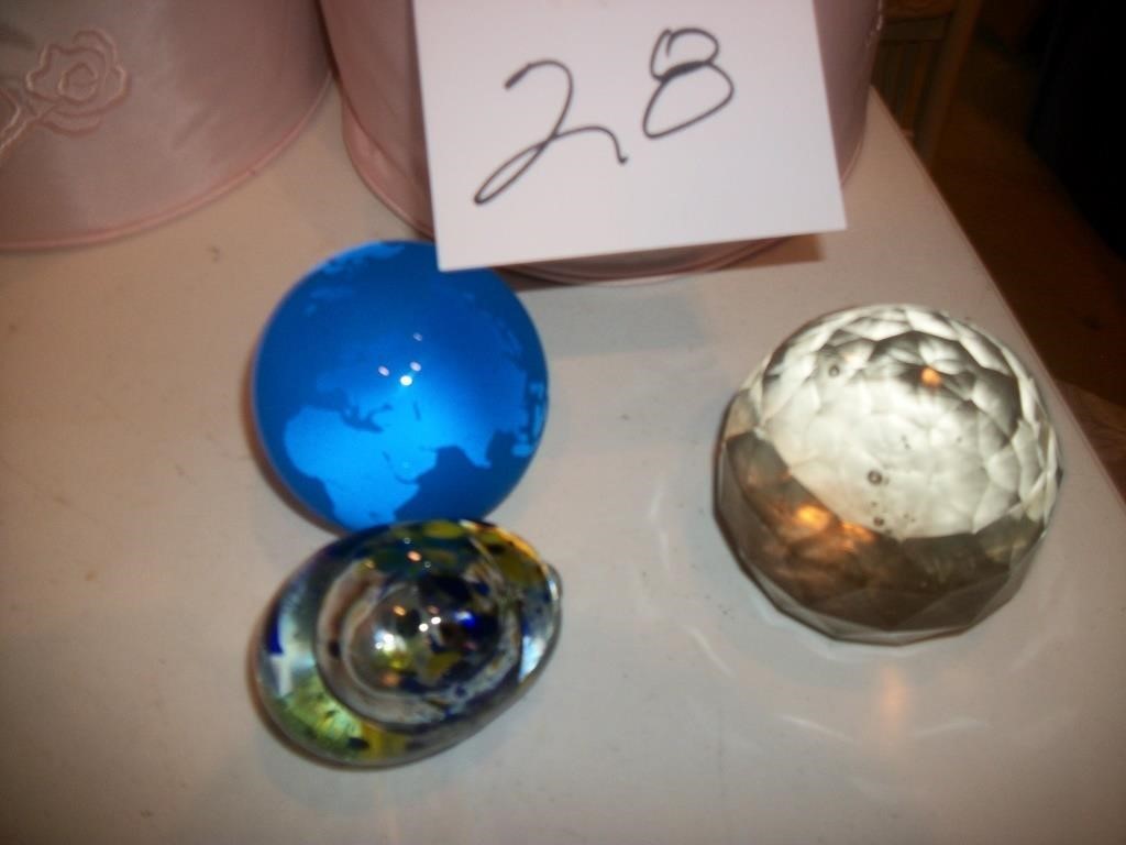 3 GLASS PAPERWEIGHTS