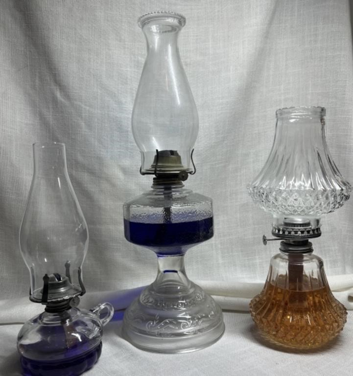 Lot of 3 Glass Body Oil Lamps