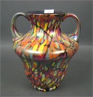 Fenton/ Dave Fetty Iridised Mosiac Handled Vase