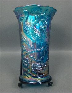 Fenton Iridised Sapphire Peacock Gardens Vase