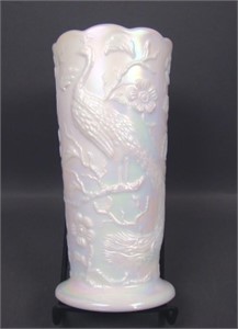Fenton Iridised Milk Glass Peacock Gardens Vase