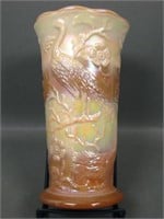 Fenton Iridised Chocolate Slag Peacock Garden Vase