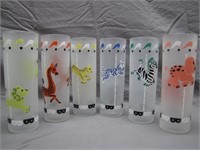 6 Vintage Animal Carousel Tall Frosted Glasses