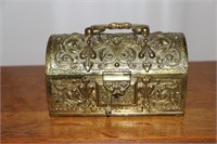 French Floral Brass/Metal Lockable Treasure Chest