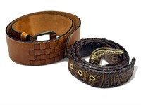 Pair of ladies leather belts - 1 tooled leather,
