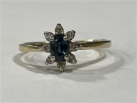 10 kt Gold Blue Sapphire & Diamond Ring Size 6 1/4