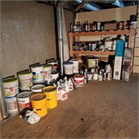 Shelving with Contents, Solvents, Cleaners
