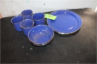 BLUE ENAMEL PLATE/CUP/BOWL SET