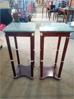 Set of Marble Style Top Accent Tables Measure 12"