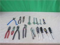 Crecent wrenches, pliers, screw drivers