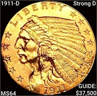 1911-D Strong D $2.50 Gold Quarter Eagle