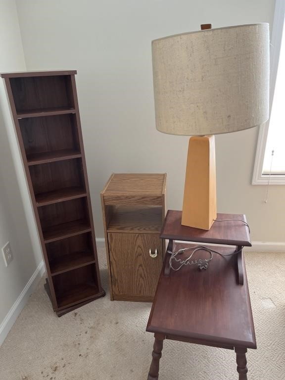 End table with lamp, video cabinet