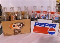 8 A&W Root Beer glass bottles in case -