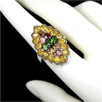 Natural Chrome Diopside & Citrine Ring