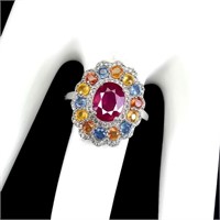 Natural Pigein Blood Red Ruby & Sapphire Ring