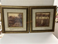 Vintage set of 2 Field Scene Print Photos