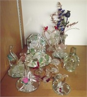 BLOWN GLASS SWANS, VIOLIN, DOG AND MORE