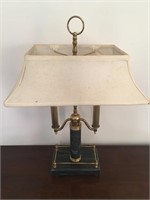 Double Bulb Brass Lamp with Marble Textured Base