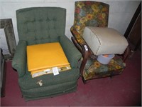 2 Old Upholstered Chairs, Cushions, Etc.