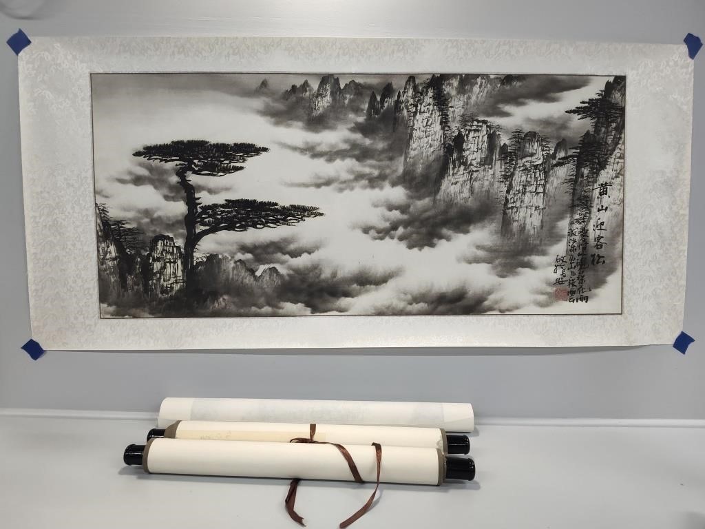 Chinese Original Watercolor Art with Silk Boarders