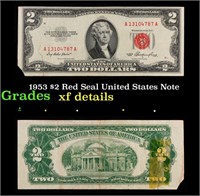 1953 $2 Red Seal United States Note Grades xf deta