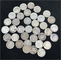 37 US Silver Dimes - 28 Mercury & 9 Roosevelt