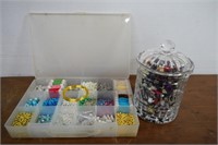 Crystal Biscuit Jar Full Of Beads & All Kinds Of