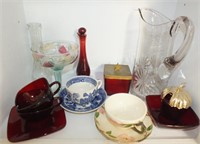CRYSTAL PITCHER, CUPS & SAUCERS & MORE