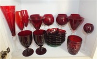 RED GLASS WINE GOBLETS, CHAMPAGNE FLUTES & MORE