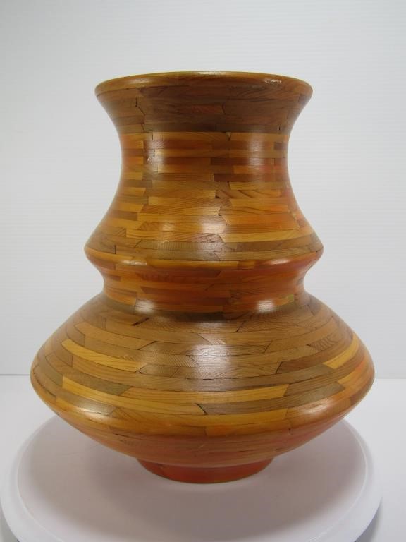 DAVID KHASRAVI 1997 WOOD VASE - 11" TALL