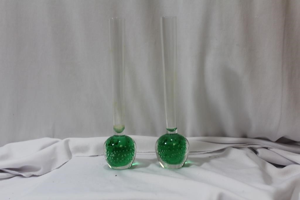 Lot of Two Green Glass Stem Vase