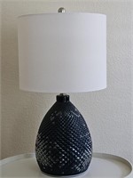 Navy Blue Glass 3-Way Table Lamp w/ Shade
