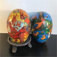 2 PAPIER MACHE EAST GERMAN Easter eggs