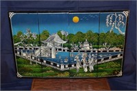 4 Asian lacquer panels painted and mother of pearl
