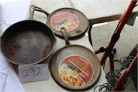 #8 CAST IRON SKILLET, 2 NEW CAST IRON GRIDDLES