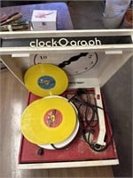 VINTAGE CLOCK O GRAPH RECORD PLAYER AND RECORDS