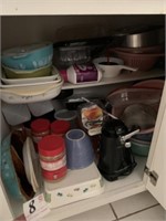 Pyrex and Misc. in Cabinet