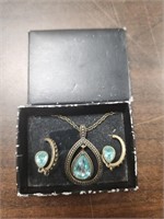 Avon Blues Drop Necklace & Earrings Set