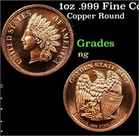 1oz .999 Fine Copper Bullion Round - Indian Cent S
