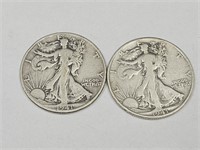 2- 1941 S Walking Liberty Silver Half Dollar Coins
