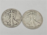 2- 1946S Walking LIberty Silver Half Dollar Coins